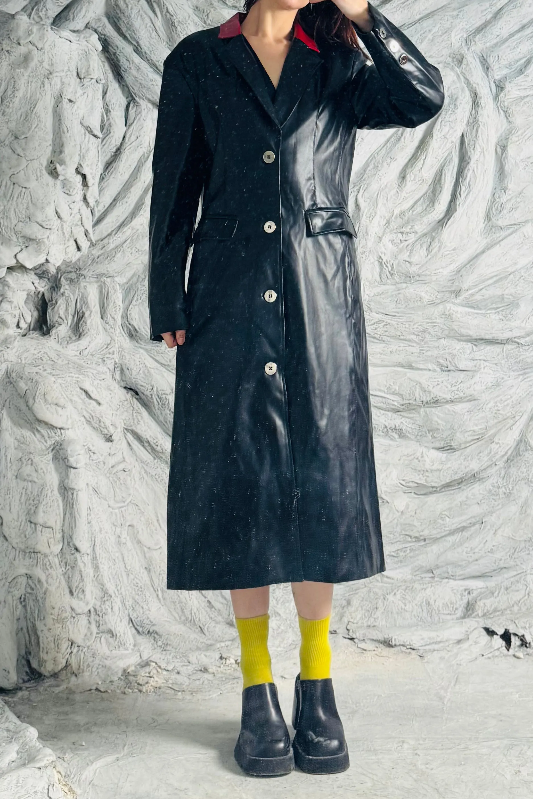 SAMPLE 383 - S Plant Faux Leather Trench Red/Black sold by Fashion Brand Company product image thumbnail 2
