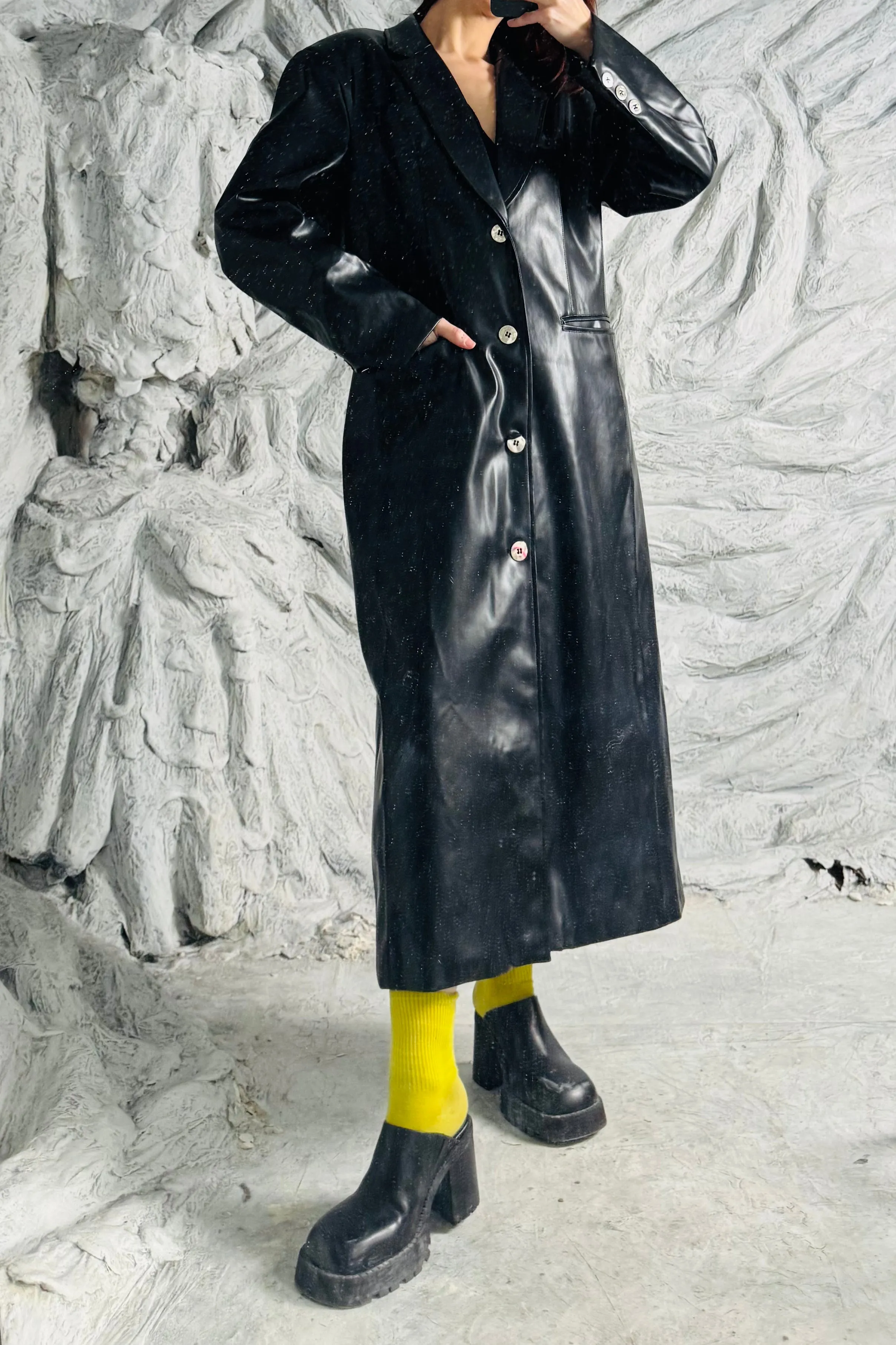 SAMPLE #380 - S Plant Faux Leather Trench sold by Fashion Brand Company