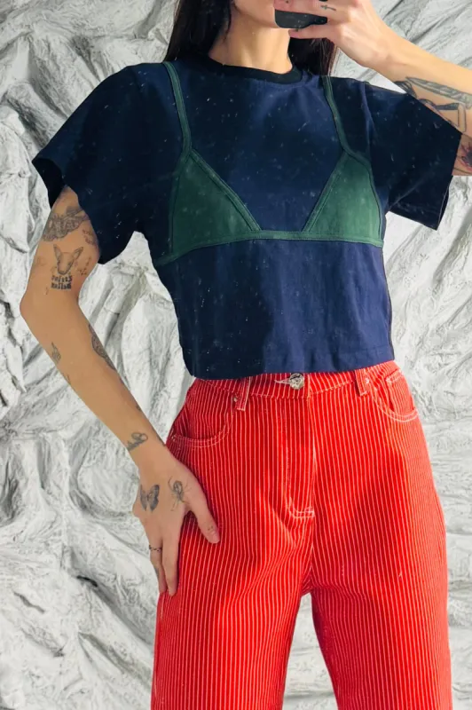 SAMPLE #389 - S Navy and Green Bikini Bod Crop made by Fashion Brand Company