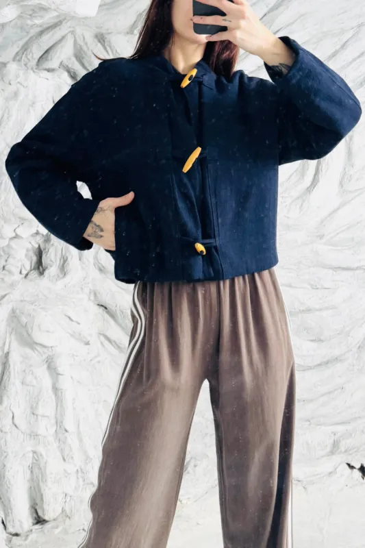 SAMPLE #347 - S Linen Navy Crop Jacket sold by Fashion Brand Company