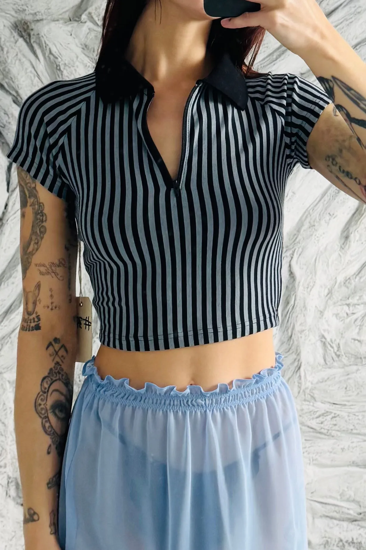 SAMPLE #349 - xs/s Blue Striped Short Sleeve Polo sold by Fashion Brand Company product image thumbnail 2