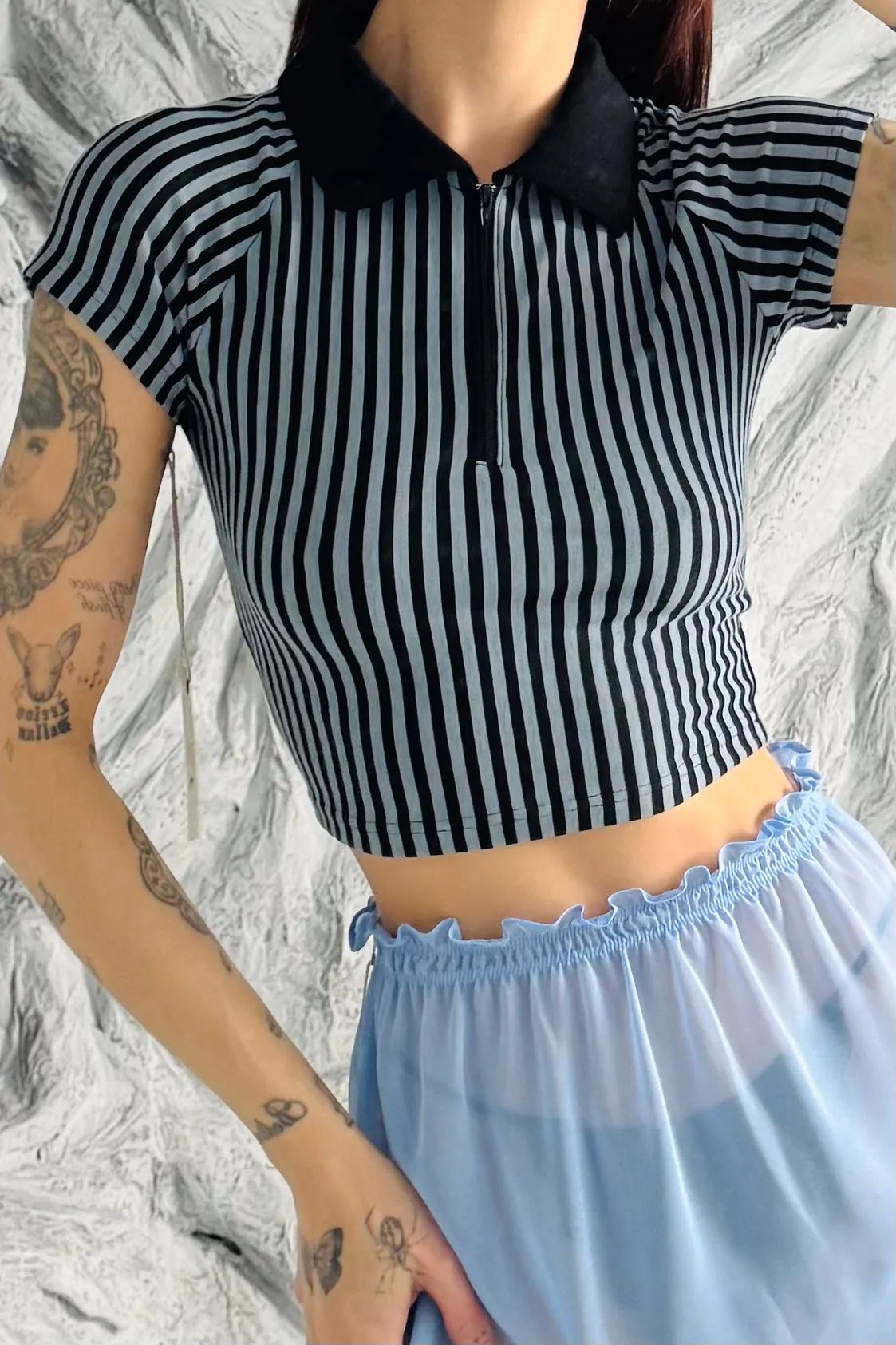 SAMPLE #349 - xs/s Blue Striped Short Sleeve Polo sold by Fashion Brand Company