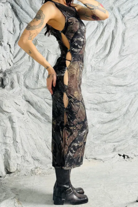 SAMPLE #370 - S Forest Camo Mesh Maxi Dress made by Fashion Brand Company