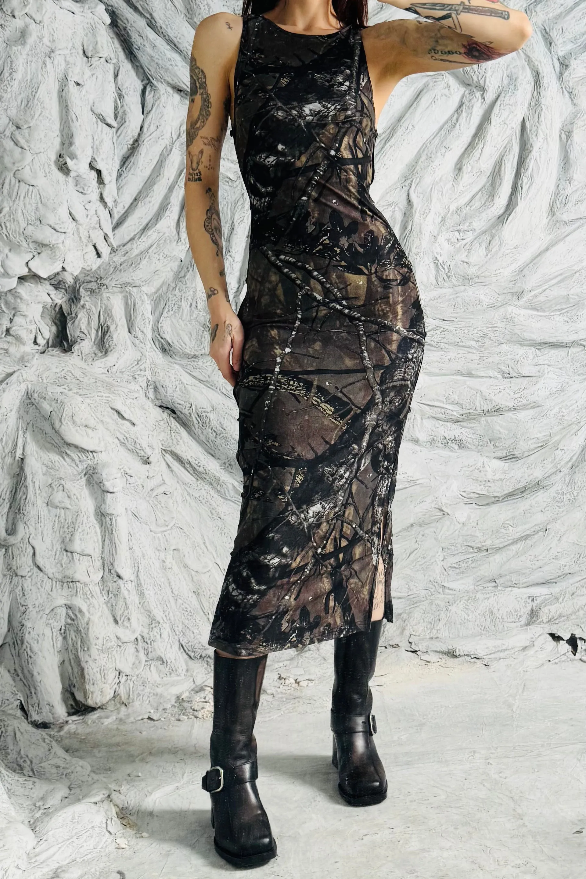 SAMPLE #370 - S Forest Camo Mesh Maxi Dress sold by Fashion Brand Company product image thumbnail 2
