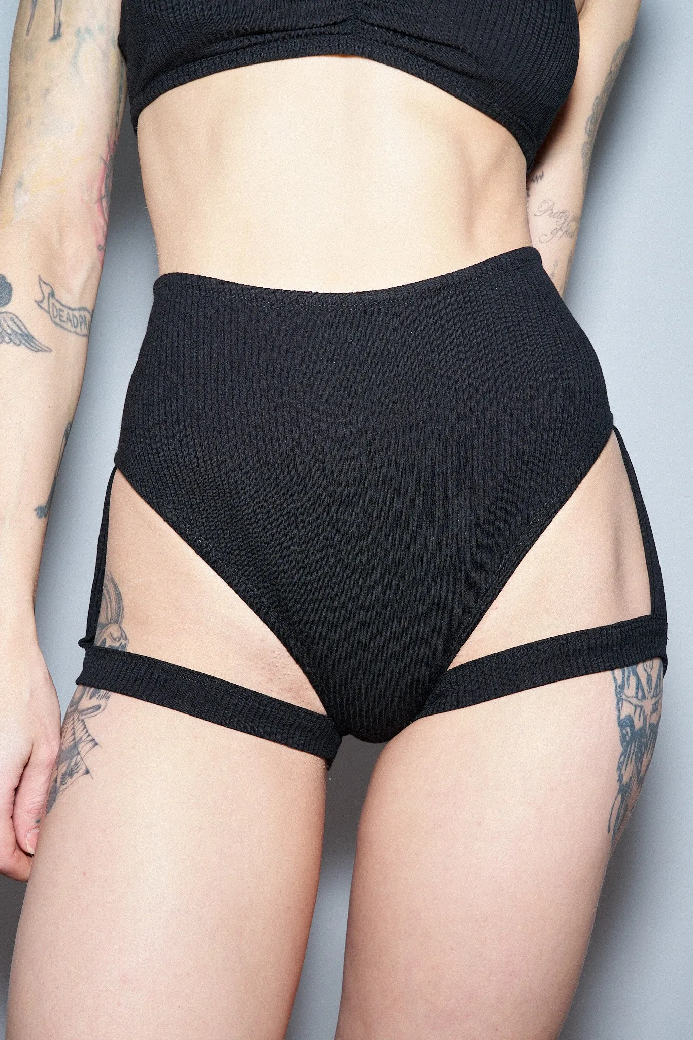 High Waist Garter Underwear Tencel Rib Black sold by Fashion Brand Company product image thumbnail 3