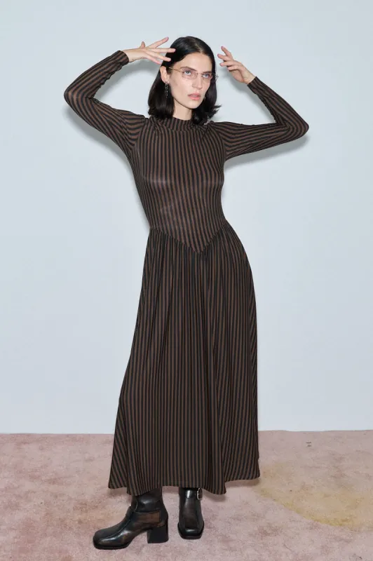 Long Sleeve Travel Dress Brown Stripe sold by Fashion Brand Company