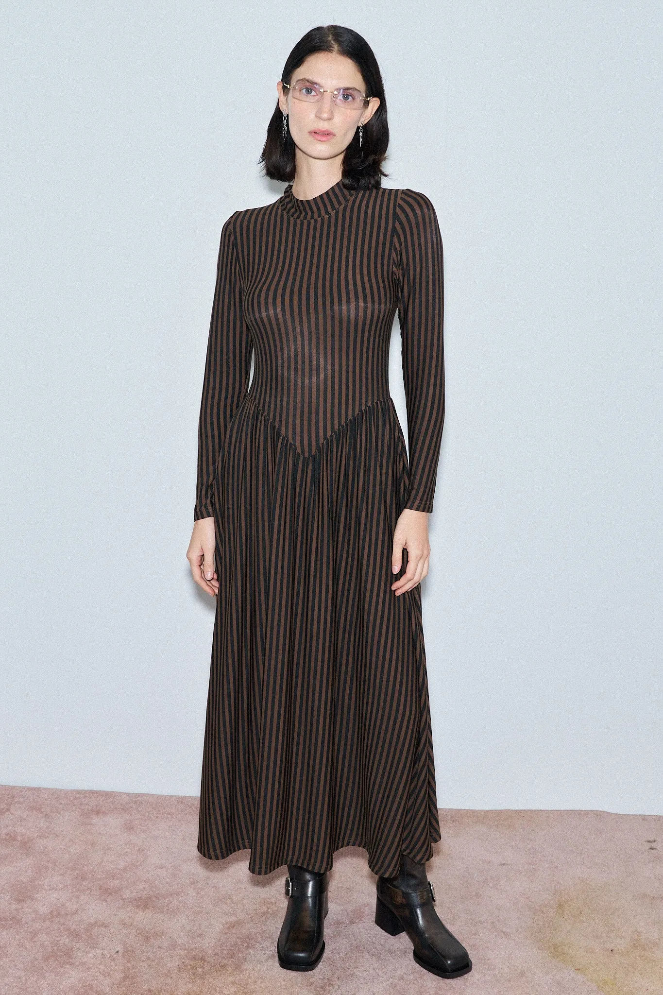 Long Sleeve Travel Dress Brown Stripe sold by Fashion Brand Company product image thumbnail 3