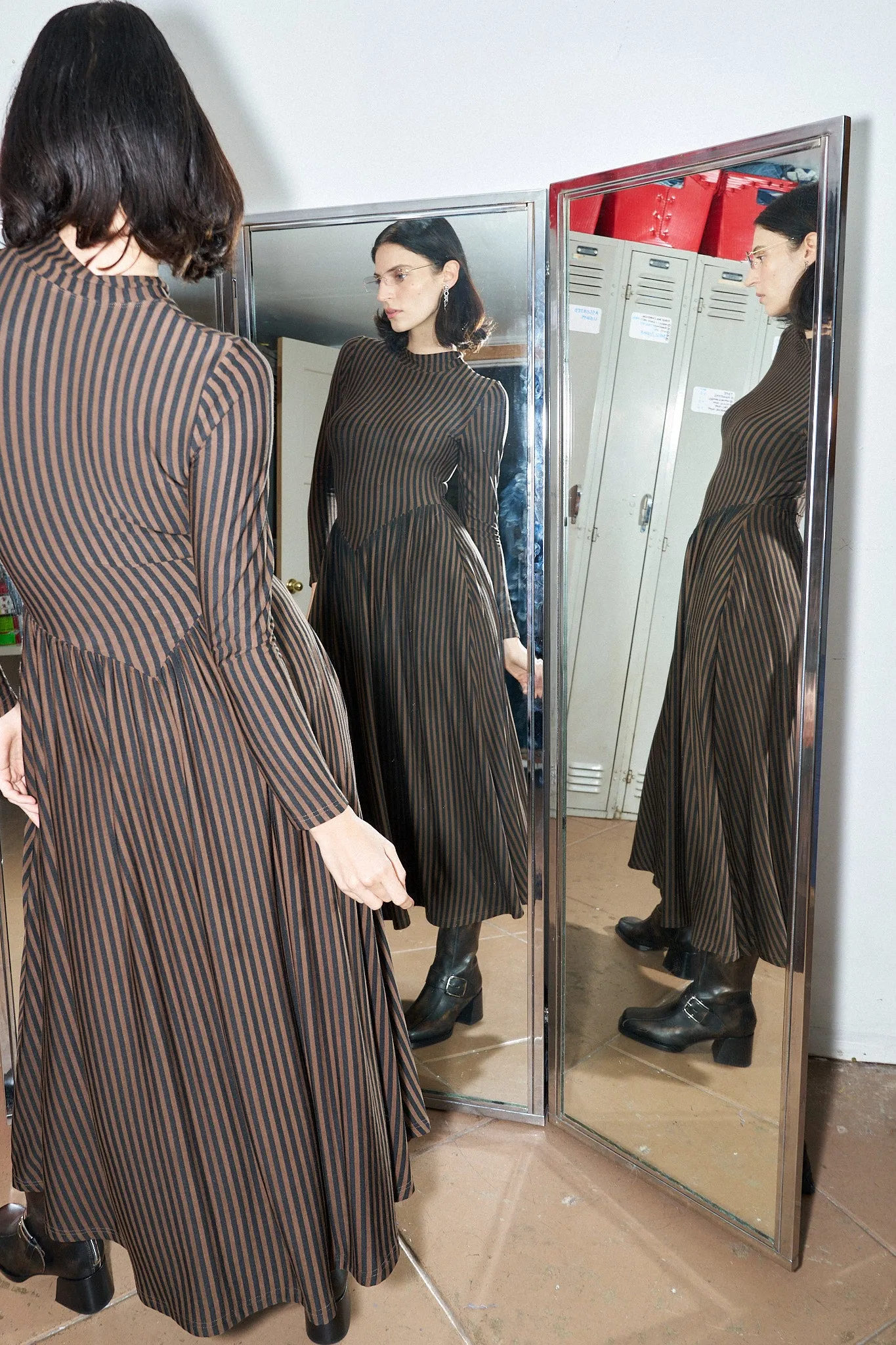 Long Sleeve Travel Dress Brown Stripe sold by Fashion Brand Company product image thumbnail 5