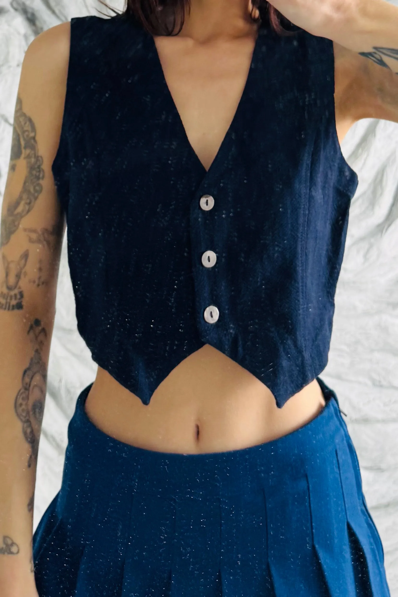 SAMPLE #384 - S Navy Linen Vest sold by Fashion Brand Company