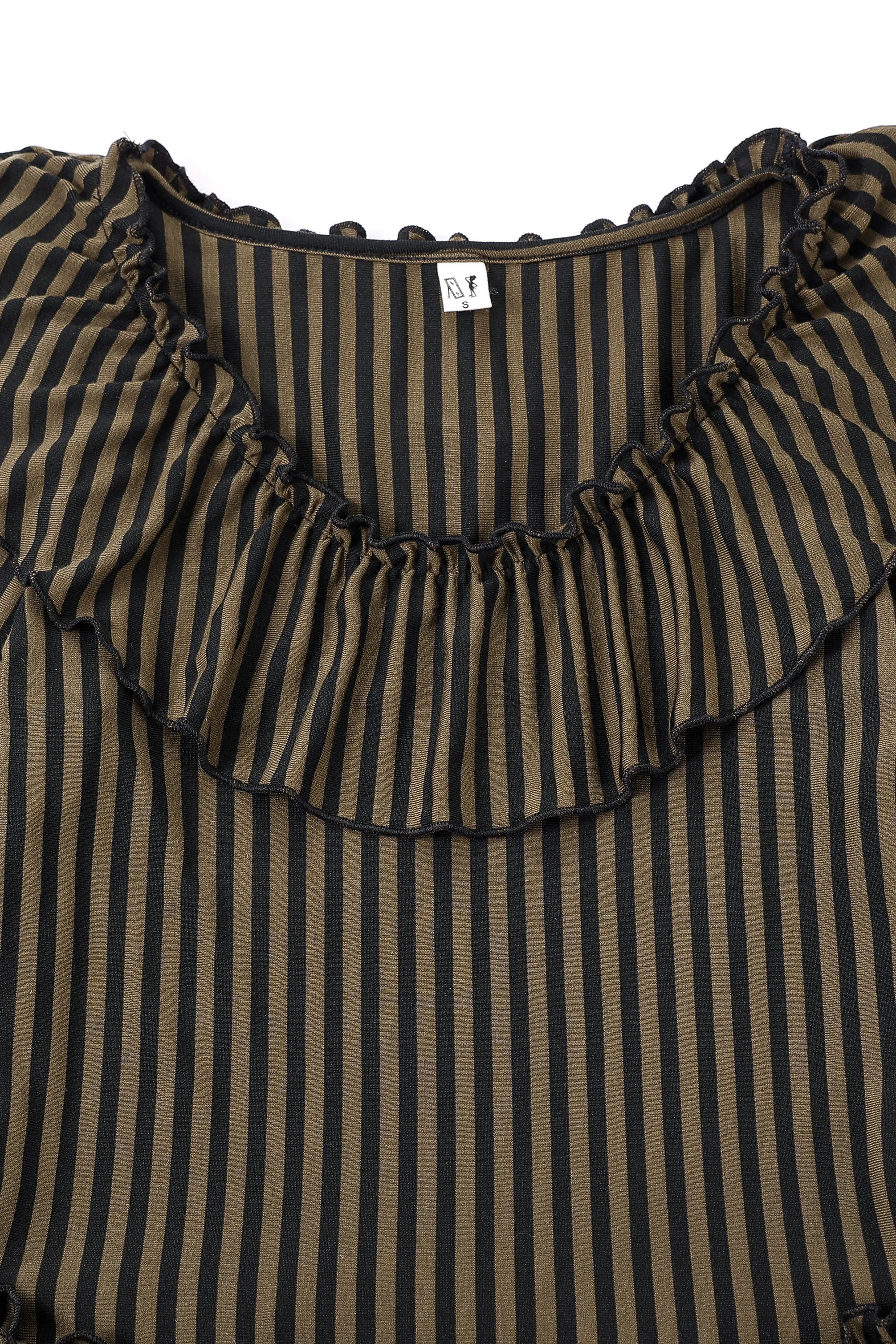 1 left - Long Sleeve Ruffle Midi Dress Brown Stripe sold by Fashion Brand Company product image thumbnail 5