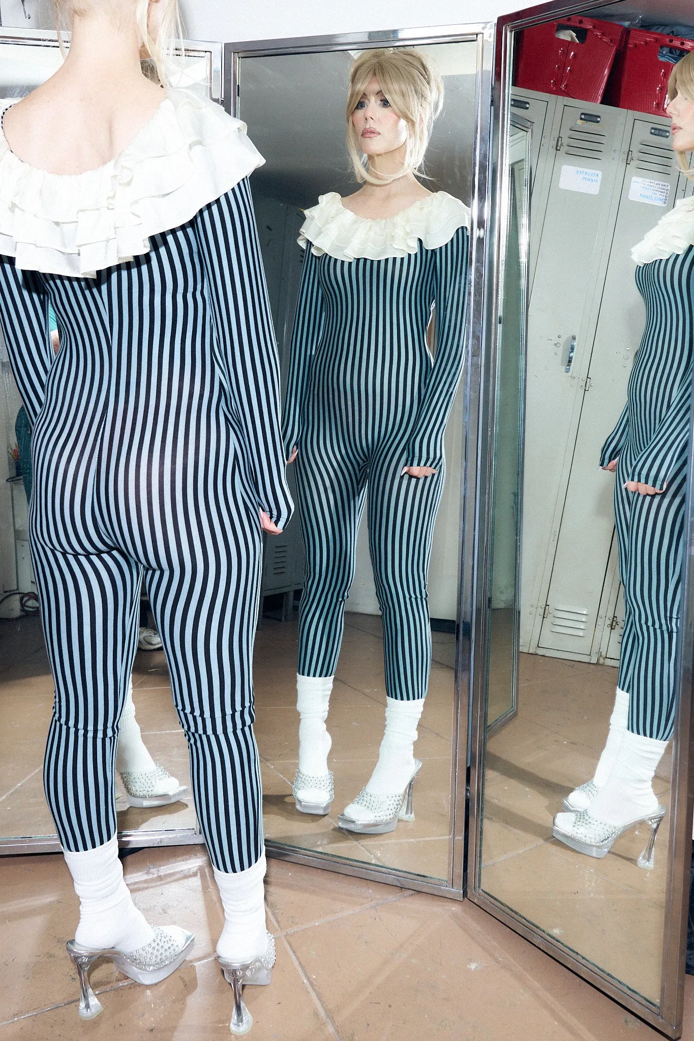 Pierrot Jumpsuit with Silk Collar Blue Stripe sold by Fashion Brand Company product image thumbnail 2