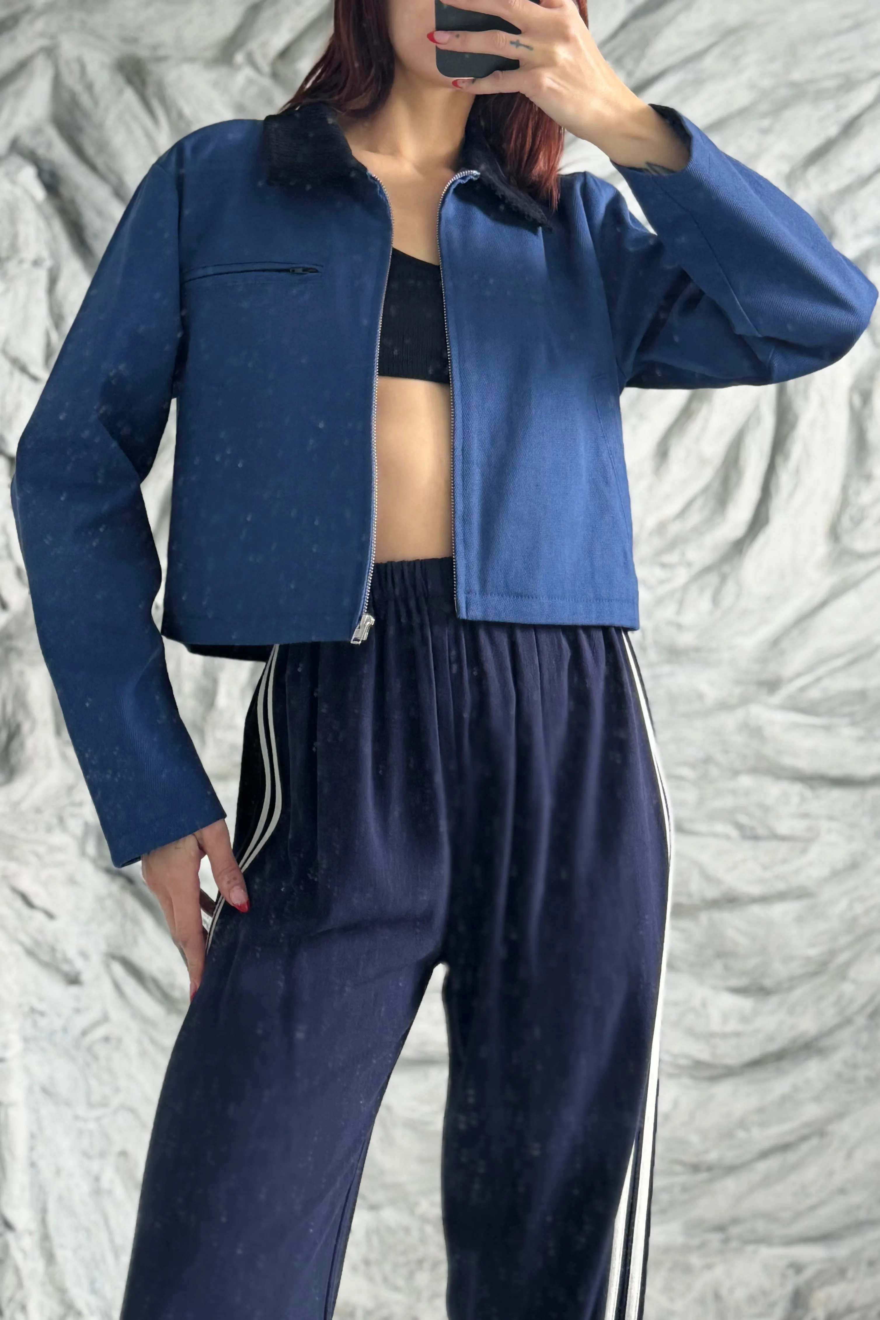 SAMPLE #19 - S/M Navy Crop Canvas Jacket sold by Fashion Brand Company product image thumbnail 2