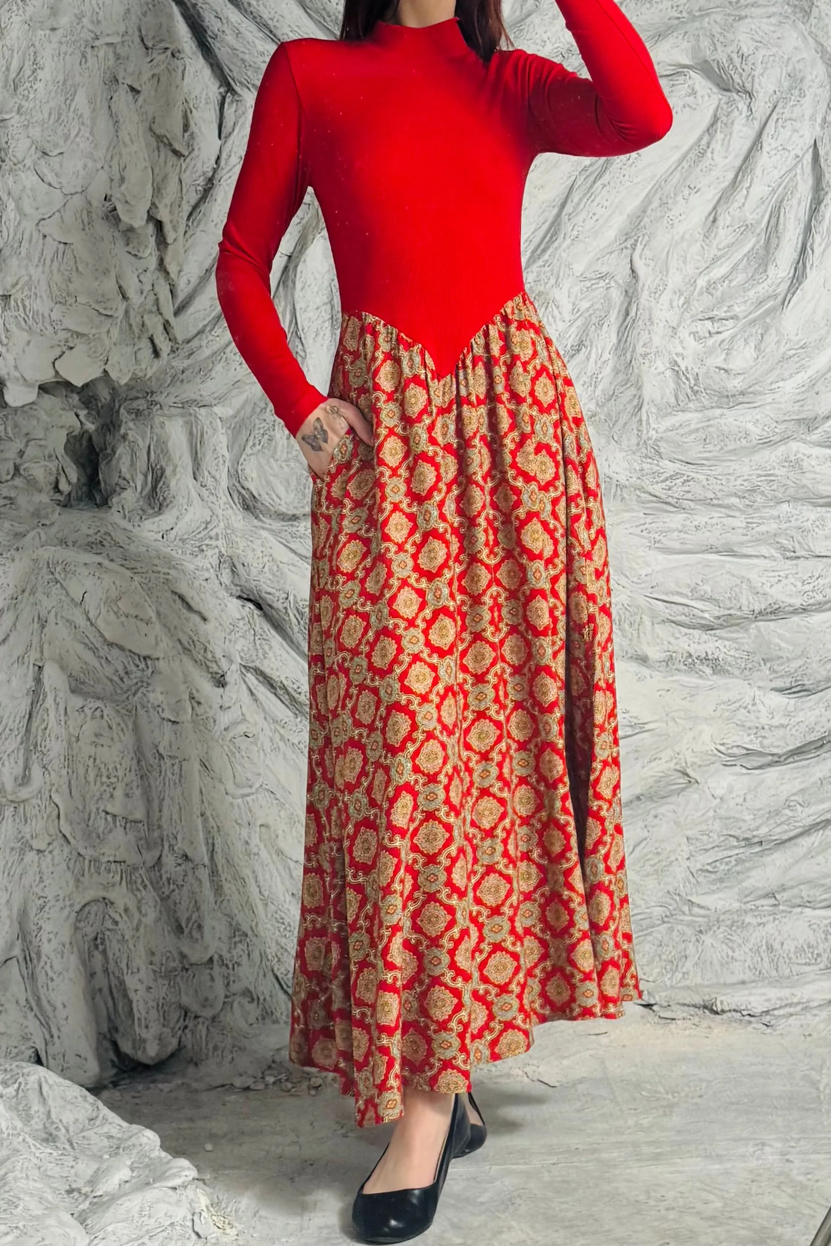 SAMPLE #103 - S Red Tencel and Paisley Maxi sold by Fashion Brand Company