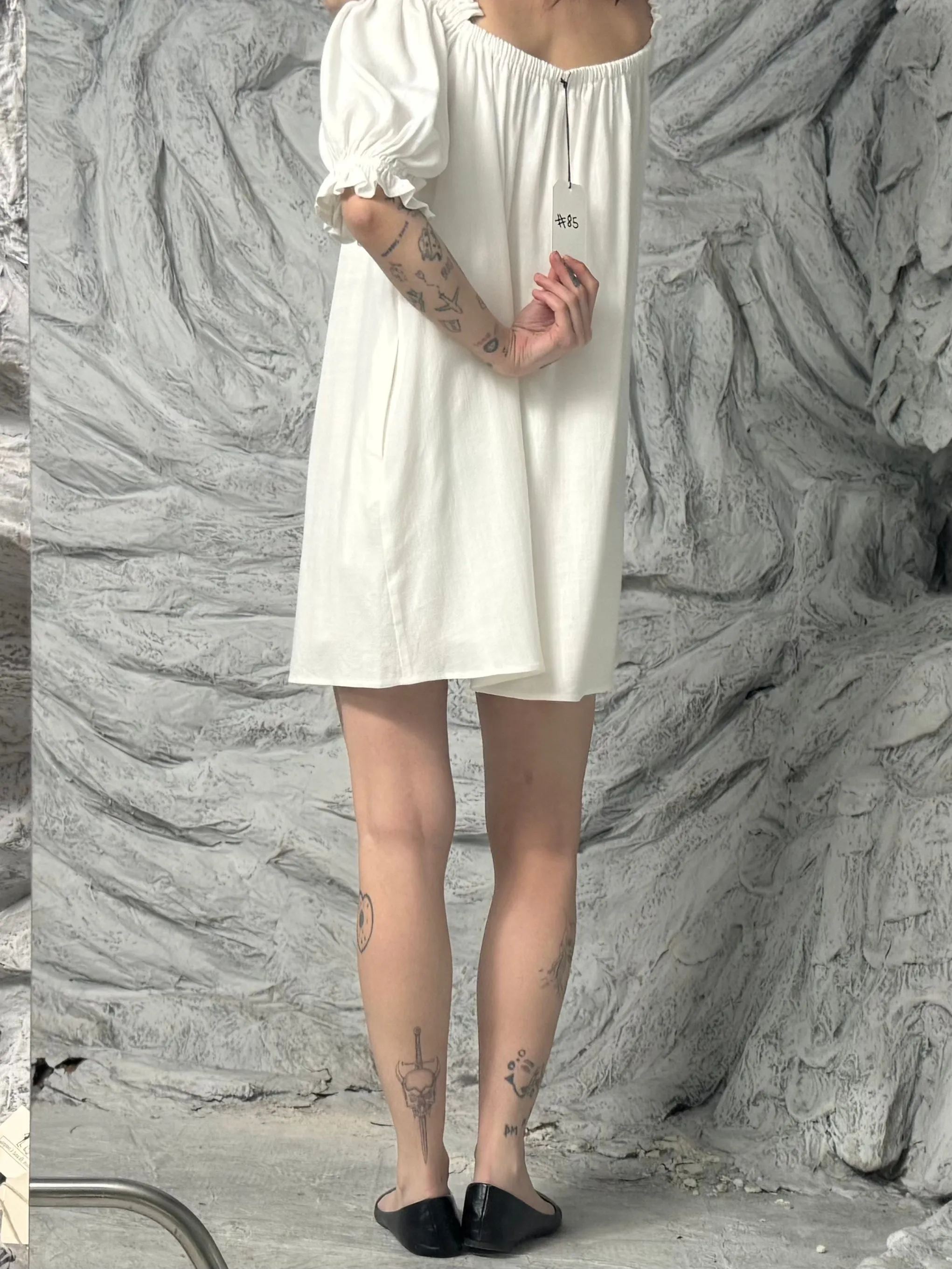 SAMPLE #85 - S White Linen Mini Dress sold by Fashion Brand Company product image thumbnail 3