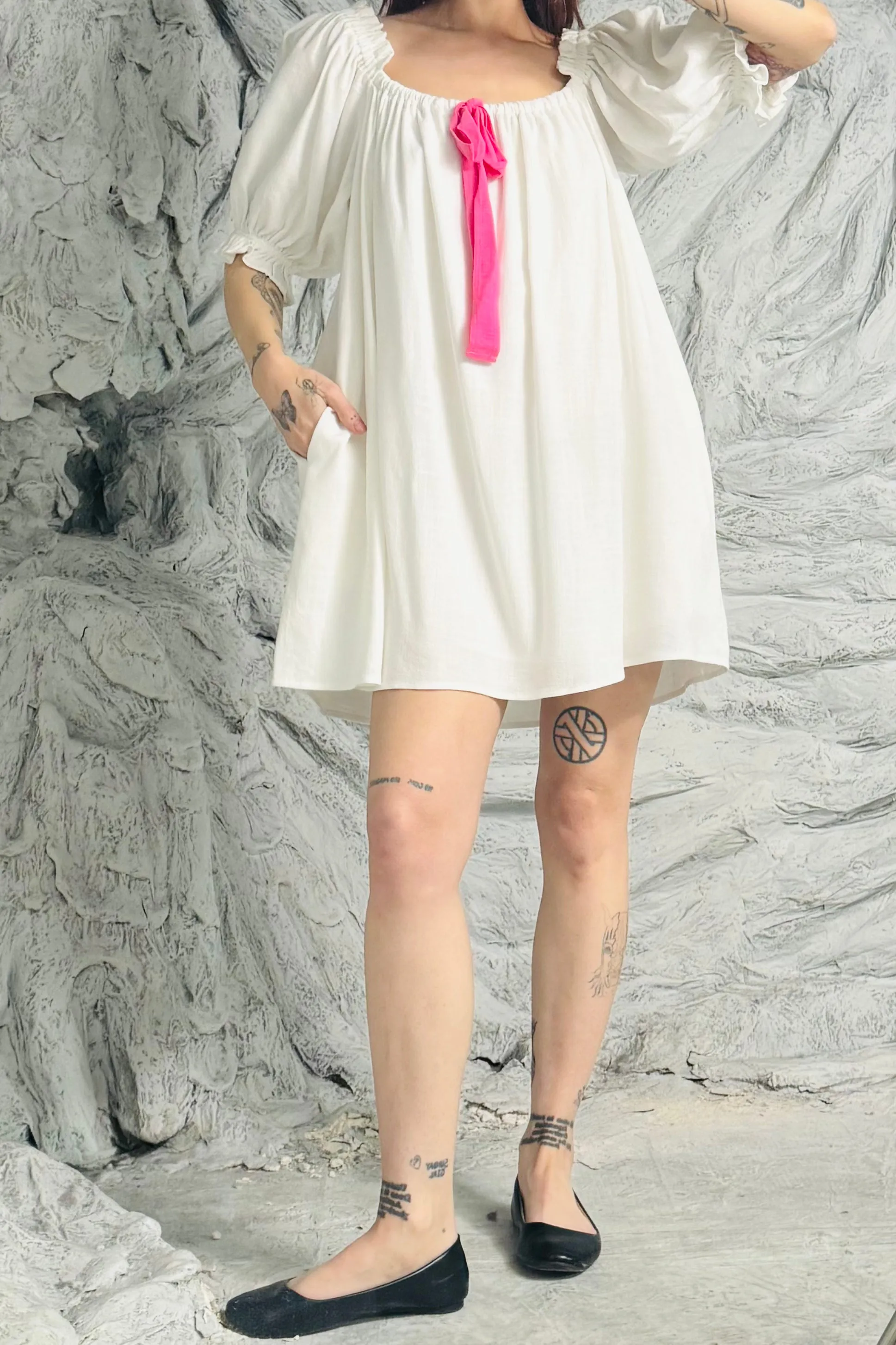 SAMPLE #85 - S White Linen Mini Dress sold by Fashion Brand Company