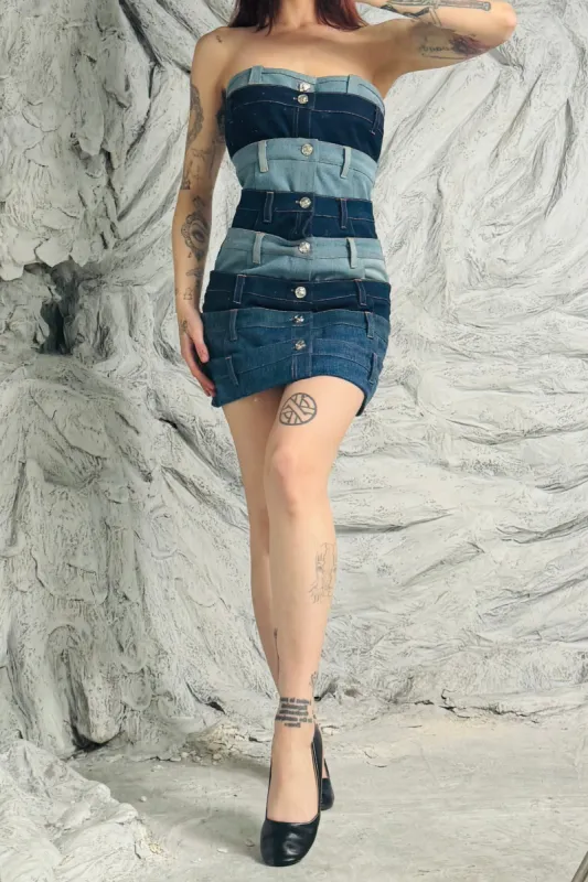 SAMPLE #79 - S Denim Waistbands Strapless Dress sold by Fashion Brand Company