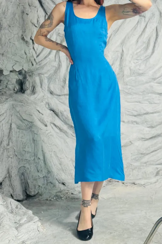 SAMPLE #99 - S Blue Japanese Cupro Midi Dress made by Fashion Brand Company