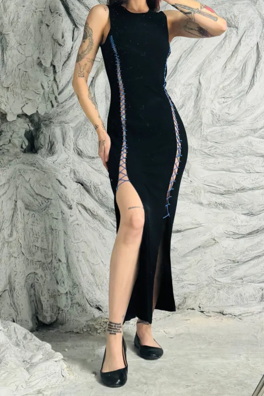 SAMPLE #70 - S Black Tencel Lace Up Maxi Dress sold by Fashion Brand Company