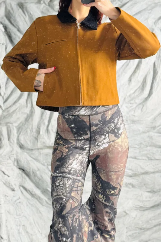 SAMPLE #49 - S/m Brown Crop Canvas Jacket made by Fashion Brand Company