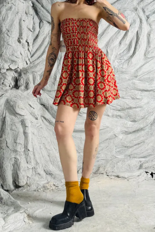 SAMPLE #65 - XS/S Red Paisley Mini Smocked Tube Dress made by Fashion Brand Company
