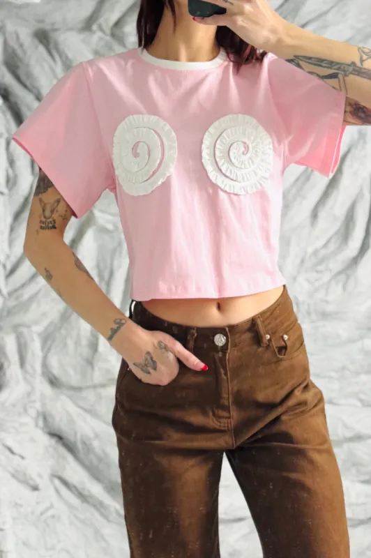 SAMPLE #43 - S Pink Whipped Cream Boobs Tommy Tee sold by Fashion Brand Company