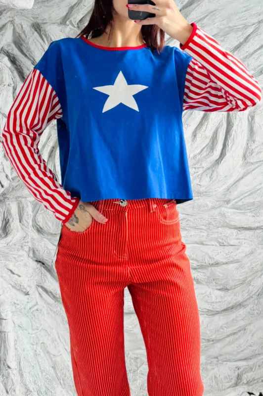 SAMPLE #39 - S Blue Star and Stripes Top made by Fashion Brand Company