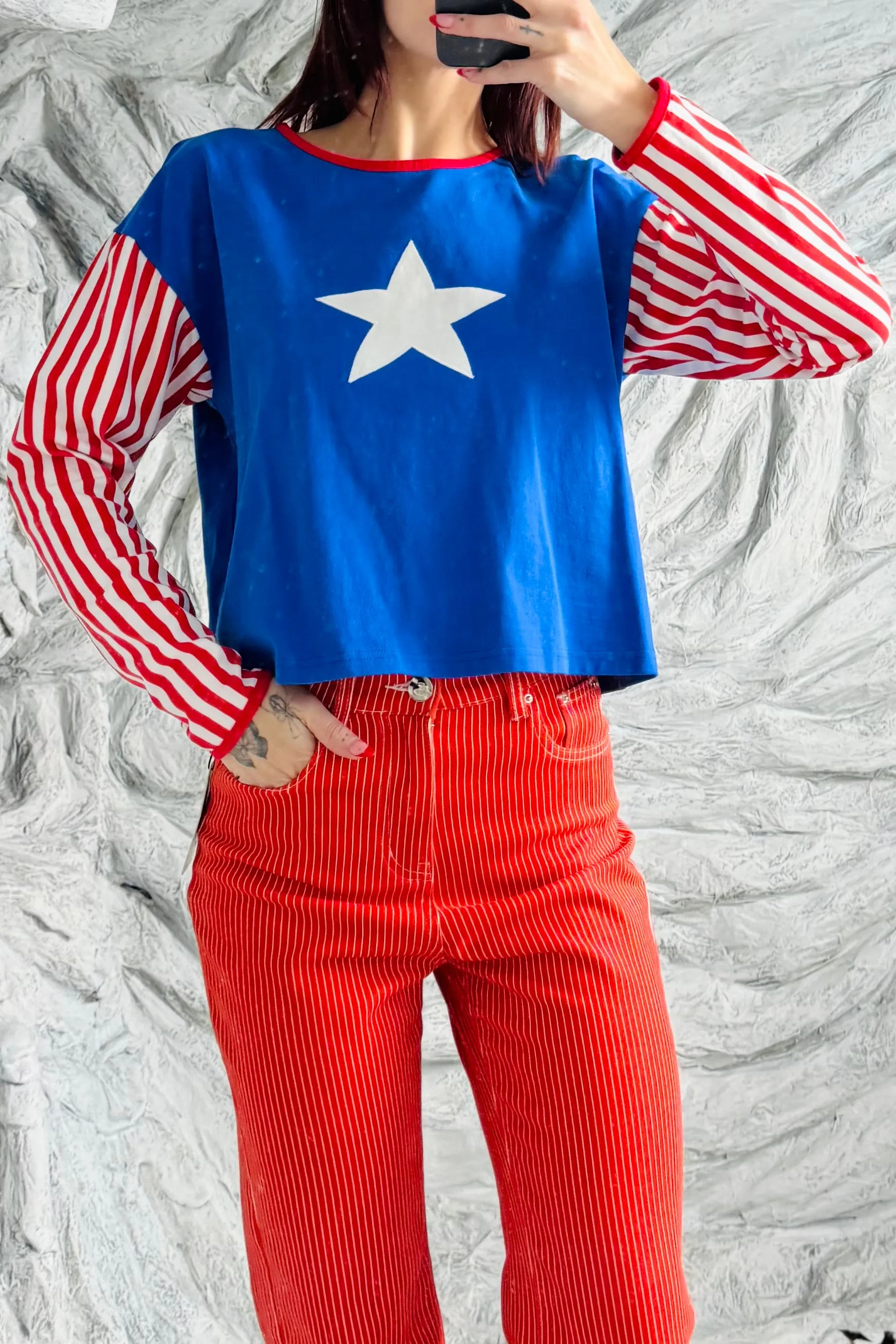 SAMPLE #39 - S Blue Star and Stripes Top sold by Fashion Brand Company