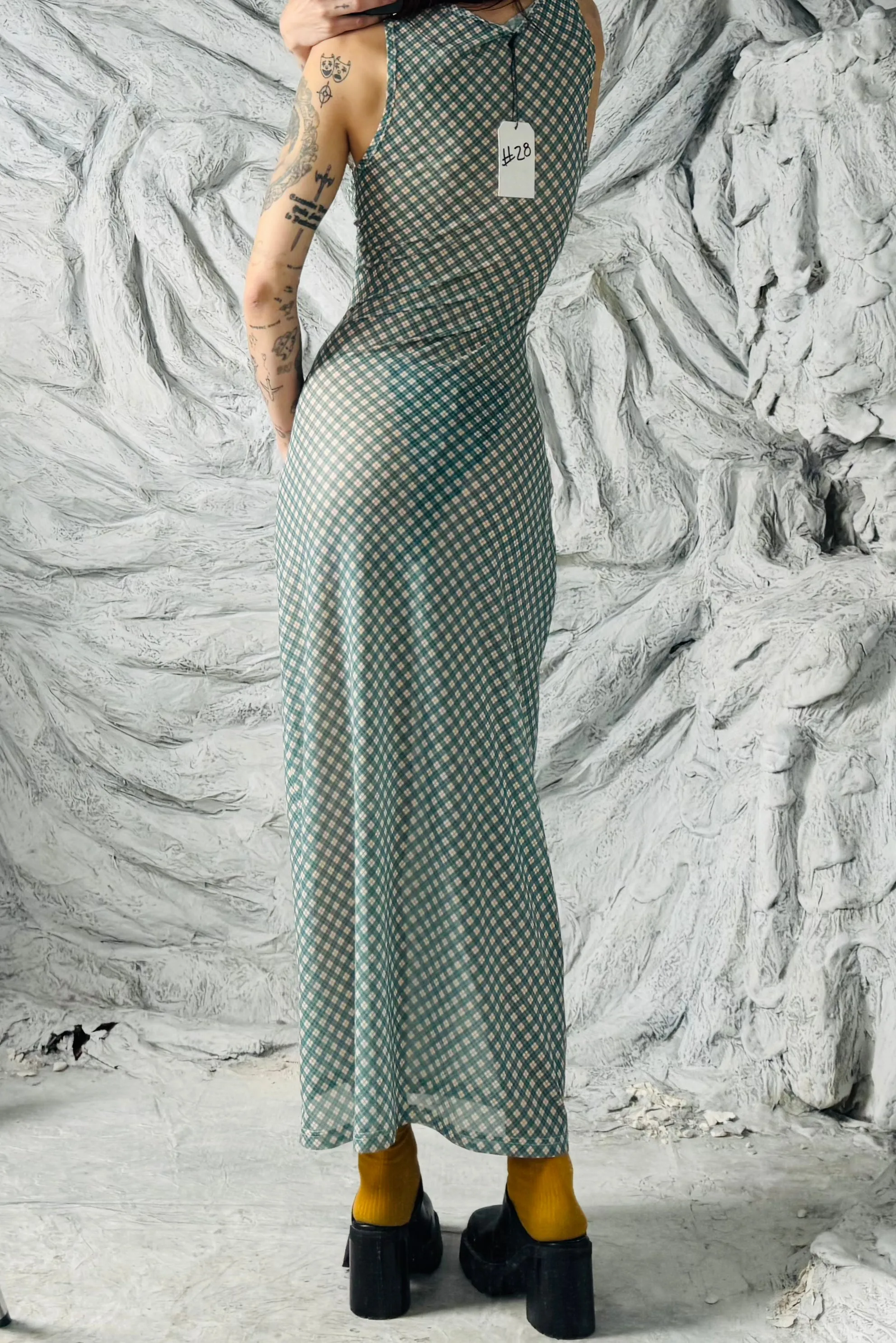 SAMPLE #28 - S Blue Plaid Mesh Maxi Dress sold by Fashion Brand Company product image thumbnail 2
