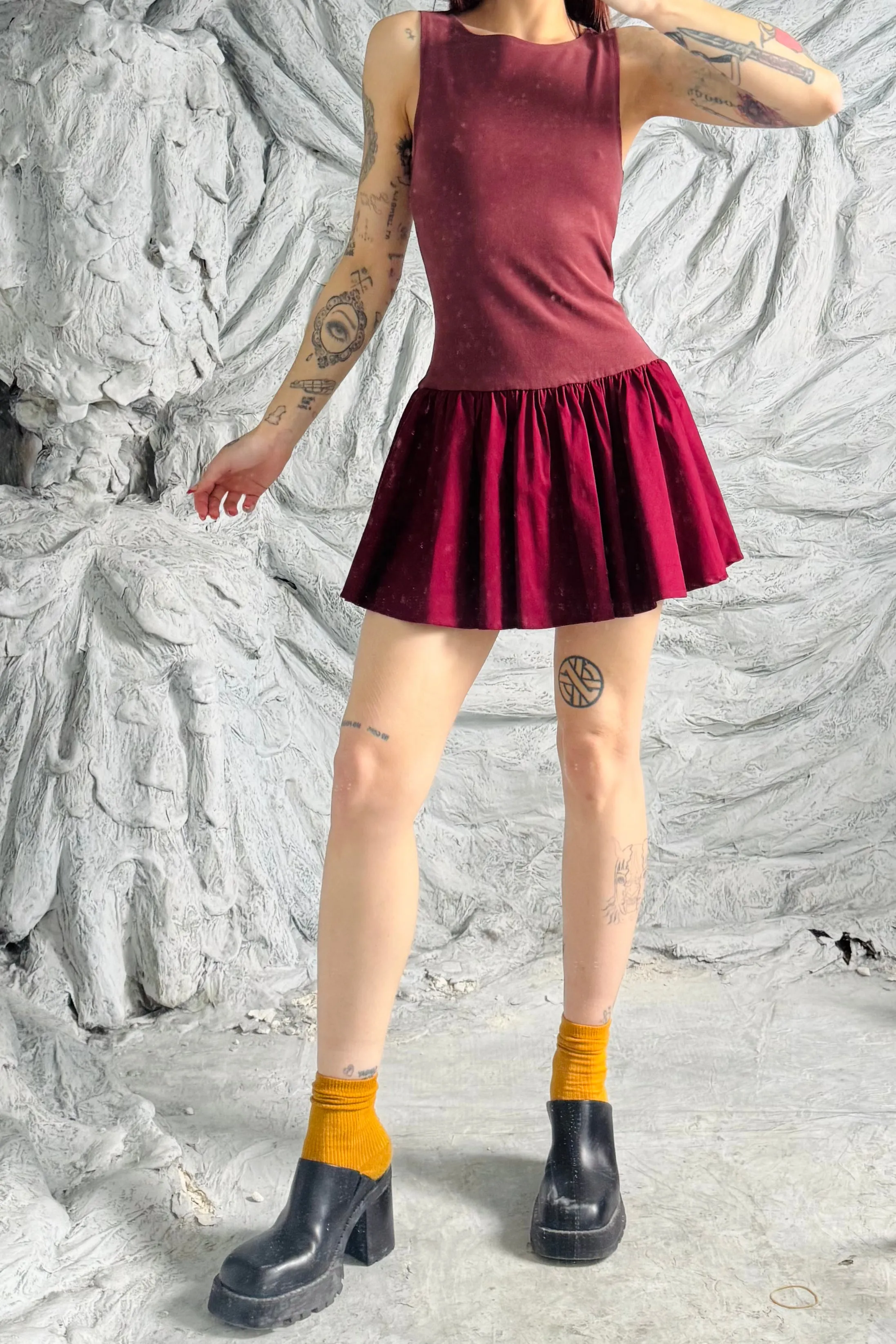 SAMPLE #22 - S Burgundy Drop Waist Dress sold by Fashion Brand Company