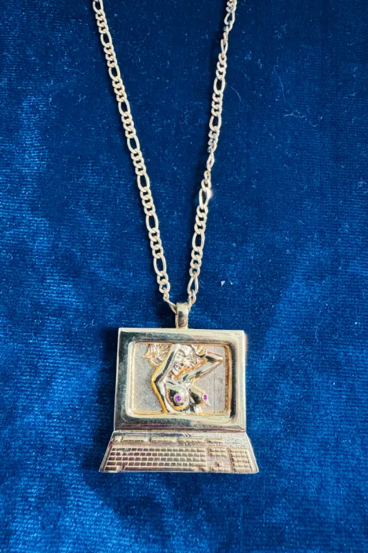 SAMPLE #4 - Naked Computer Lady Necklace Figaro Chain made by Fashion Brand Company