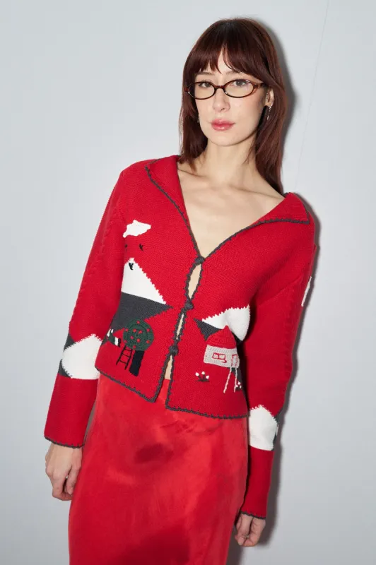 "THE ACCIDENT" Red Cardigan made by Fashion Brand Company