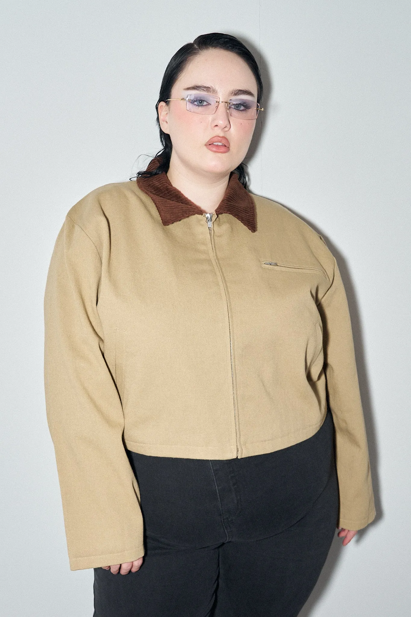 1 left.- Canvas Construction Crop Jacket in Khaki/Brown sold by Fashion Brand Company