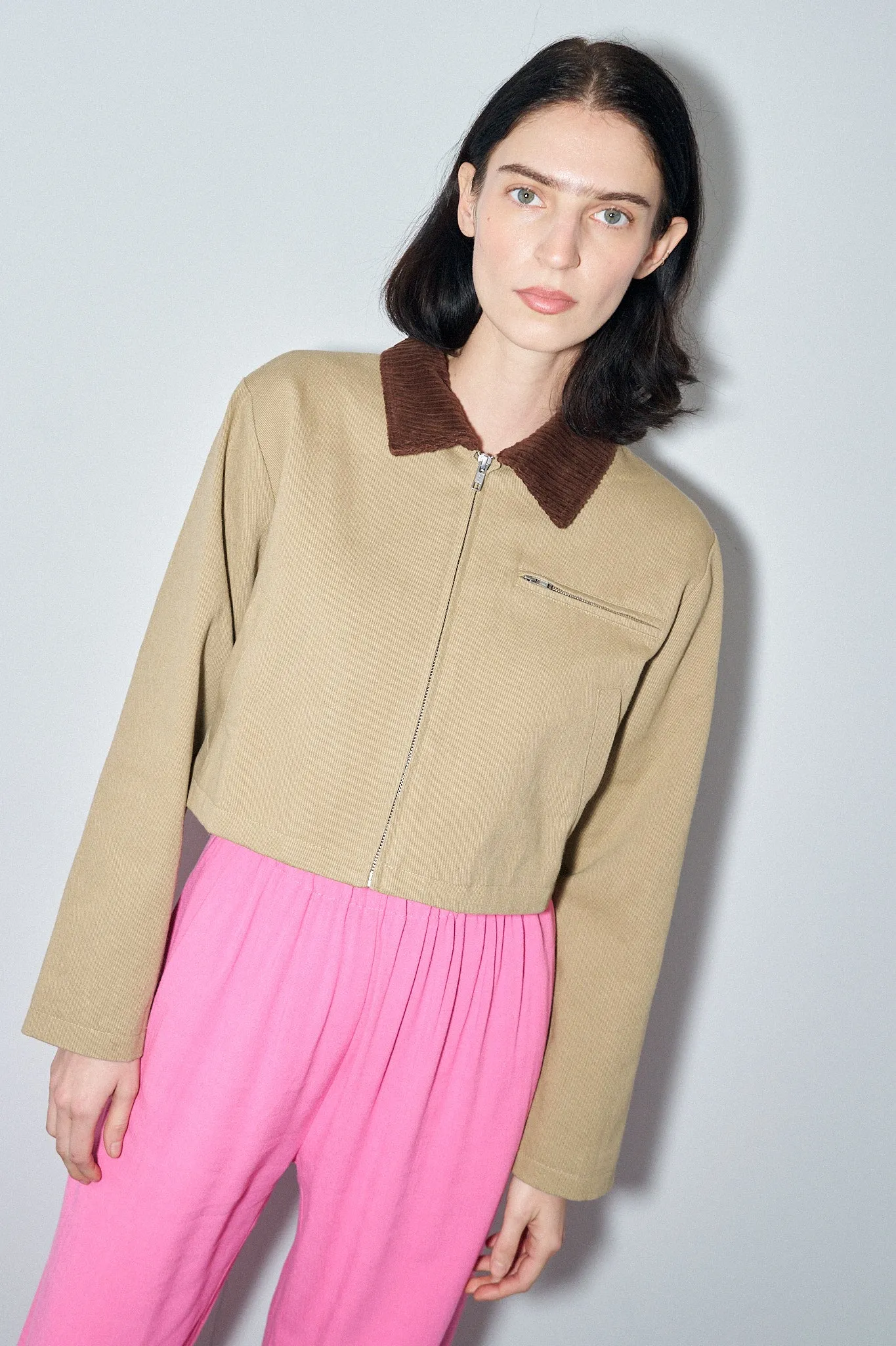 1 left.- Canvas Construction Crop Jacket in Khaki/Brown sold by Fashion Brand Company product image thumbnail 3