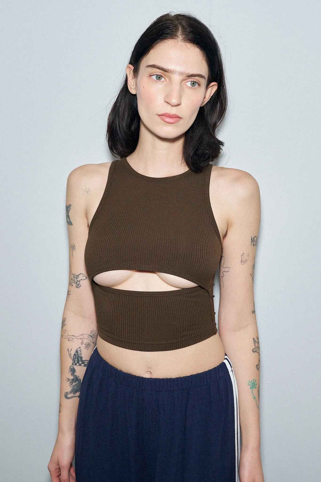 1 left - Underboob Tencel Rib Tank Coffee sold by Fashion Brand Company