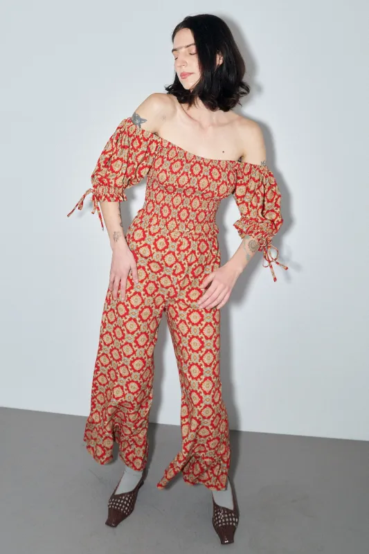 Smocked Blouse Soft Linen Fancy Red Couch sold by Fashion Brand Company