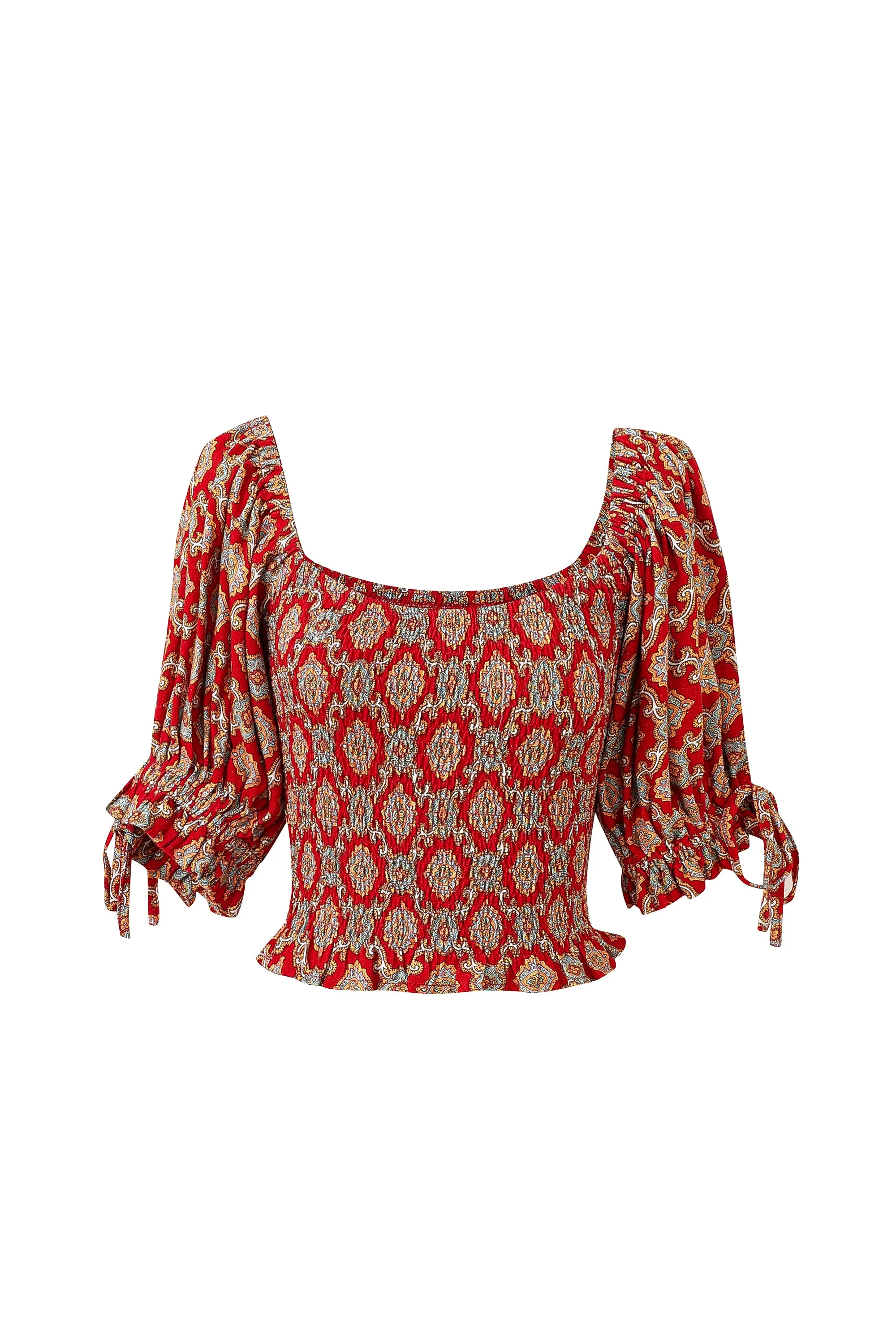 Smocked Blouse Soft Linen Fancy Red Couch sold by Fashion Brand Company product image thumbnail 3