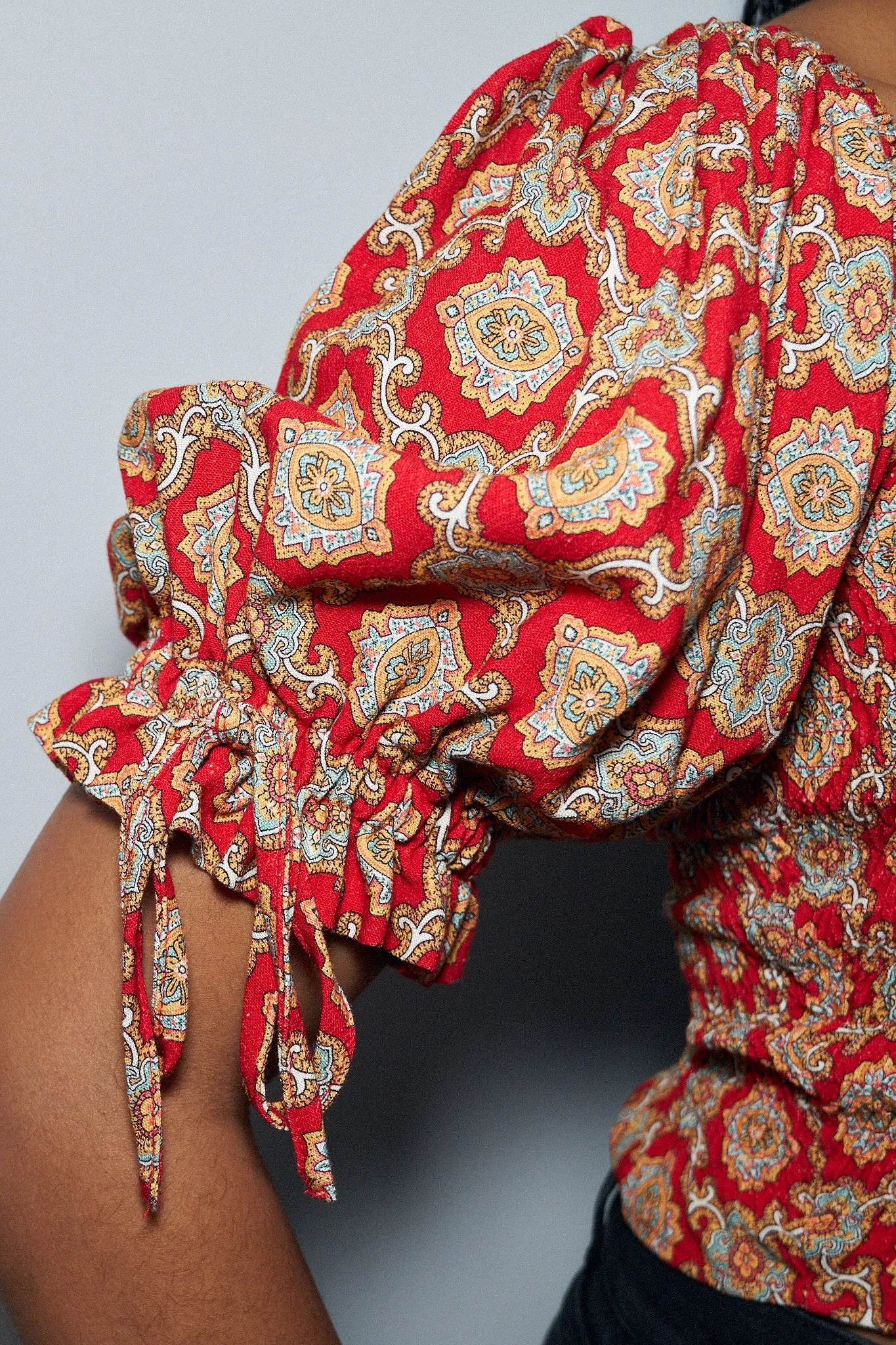 Smocked Blouse Soft Linen Fancy Red Couch sold by Fashion Brand Company product image thumbnail 4