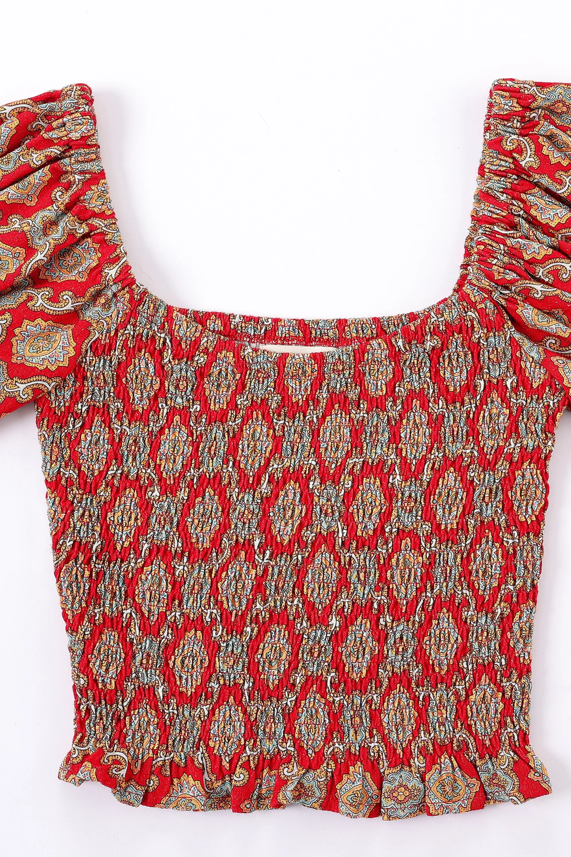 Smocked Blouse Soft Linen Fancy Red Couch sold by Fashion Brand Company product image thumbnail 5