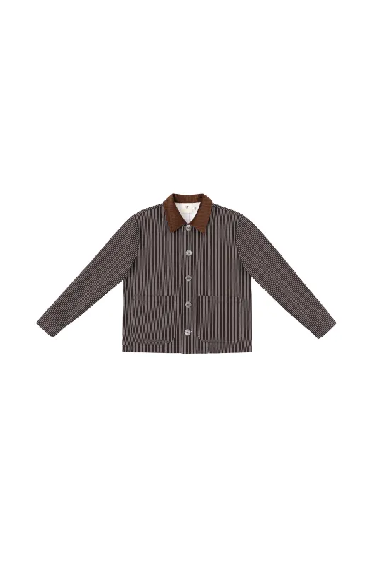 Unisex Choo Choo Jacket Brown Striped Denim sold by Fashion Brand Company