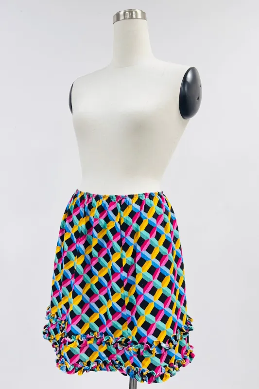 SAMPLE #124 - S Black Geometric Linen Mini Skirt sold by Fashion Brand Company