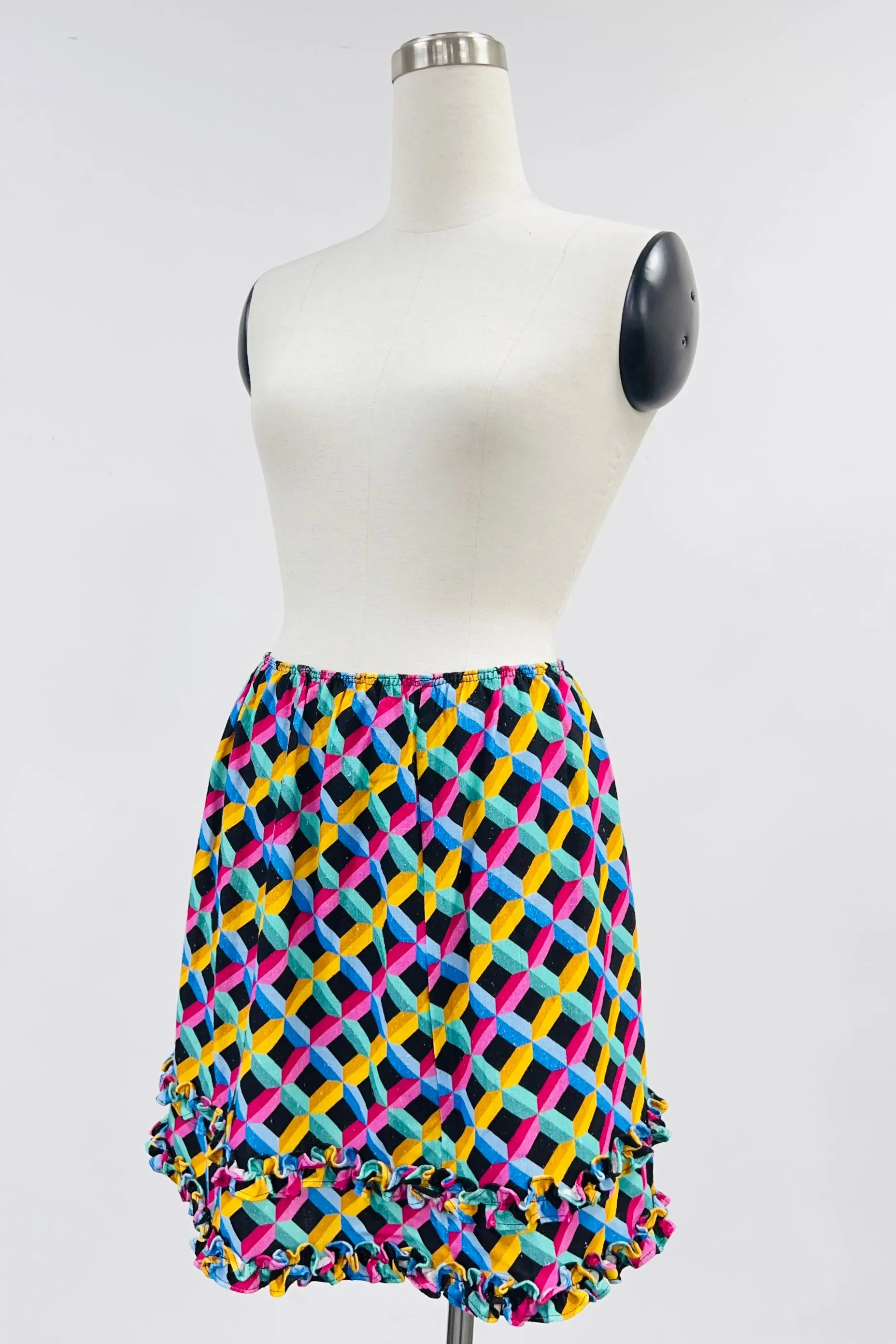 SAMPLE #124 - S Black Geometric Linen Mini Skirt sold by Fashion Brand Company