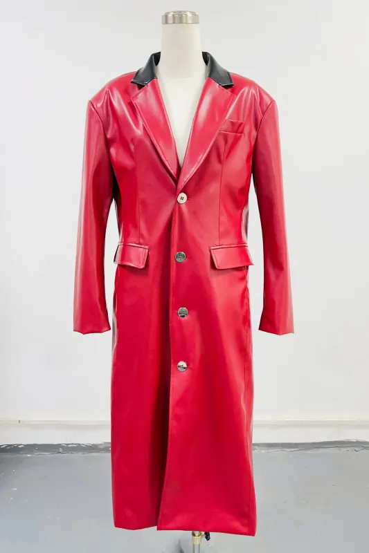 SAMPLE #122 - S Red Plant Leather Long Coat sold by Fashion Brand Company