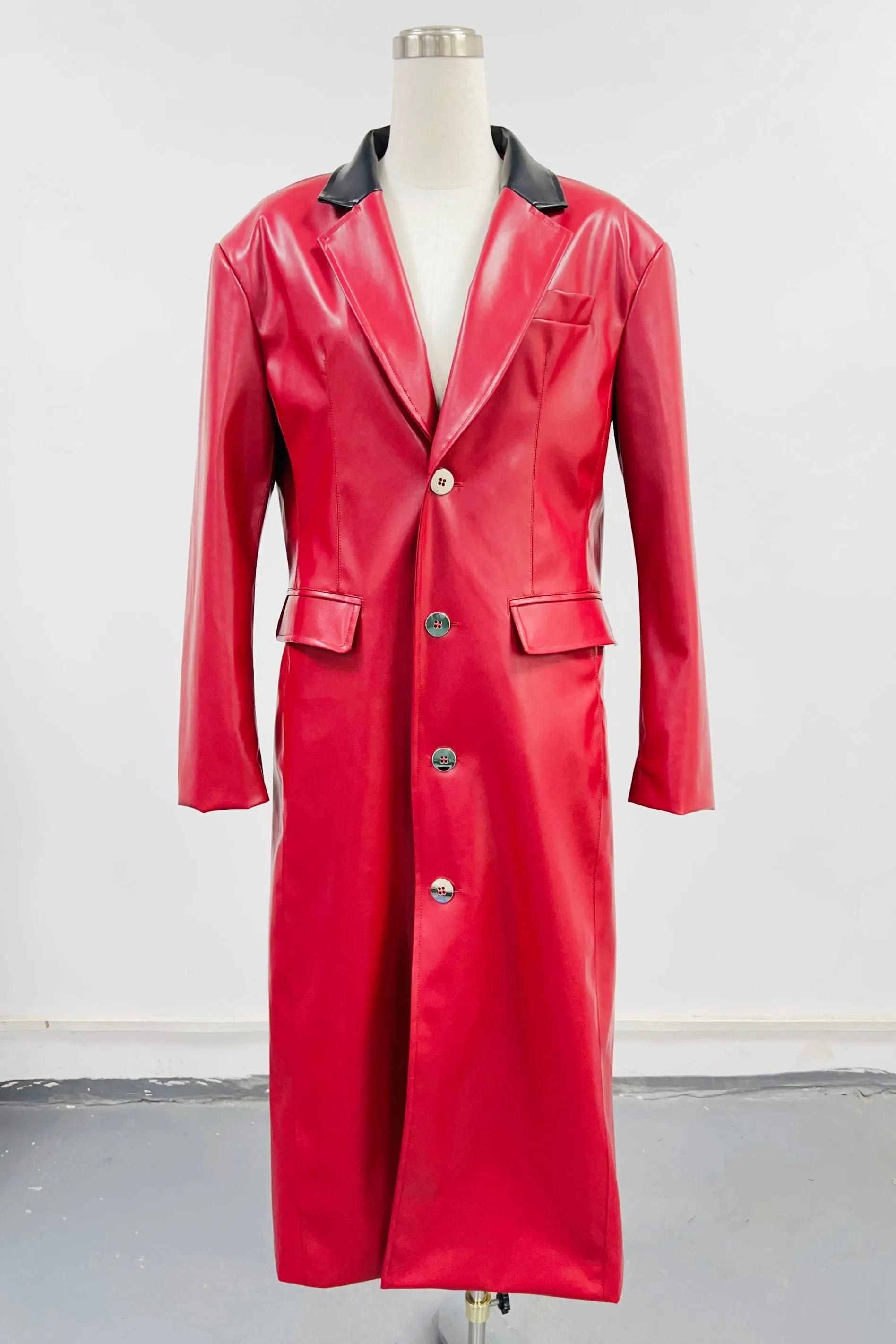 SAMPLE #122 - S Red Plant Leather Long Coat sold by Fashion Brand Company