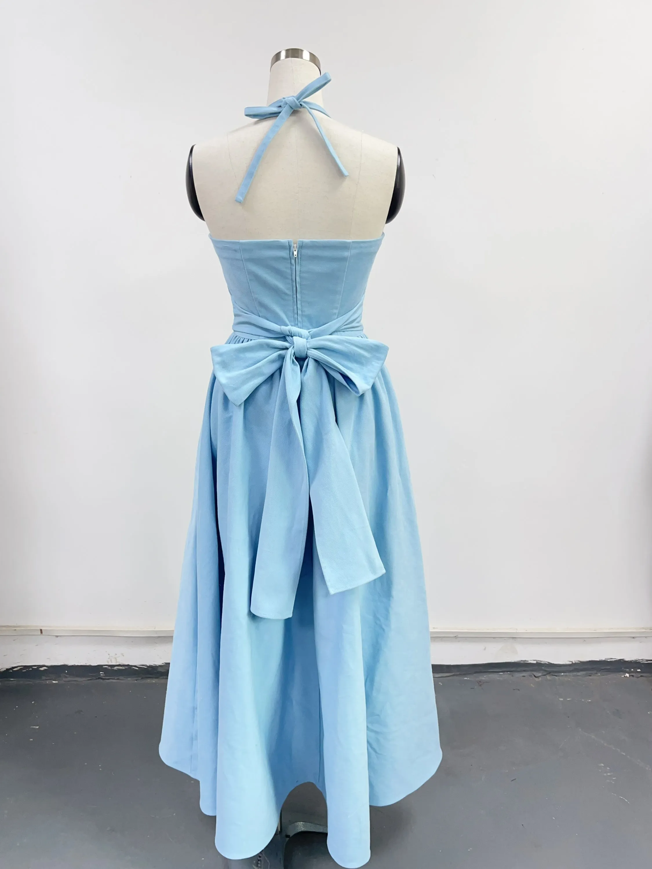 SAMPLE #116 - S Blue Canvas Bow Gown sold by Fashion Brand Company product image thumbnail 2