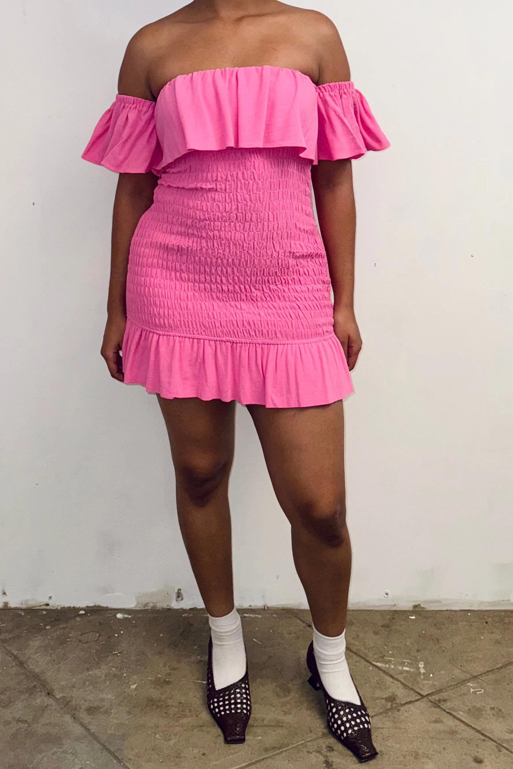 SAMPLE #186 - S Hot Pink Linen Smock Mini Dress sold by Fashion Brand Company