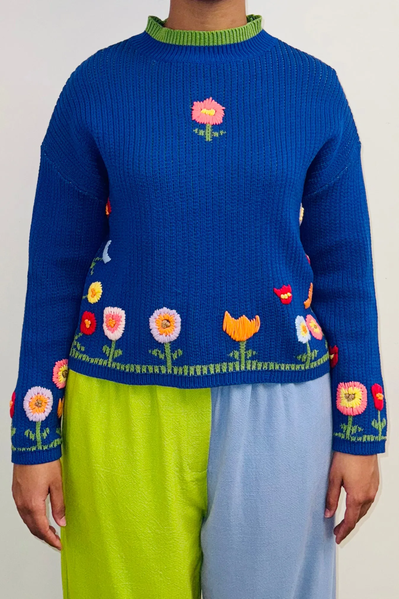 SAMPLE #148- S Blue Lots of Flowers Cotton Sweater sold by Fashion Brand Company product image thumbnail 2