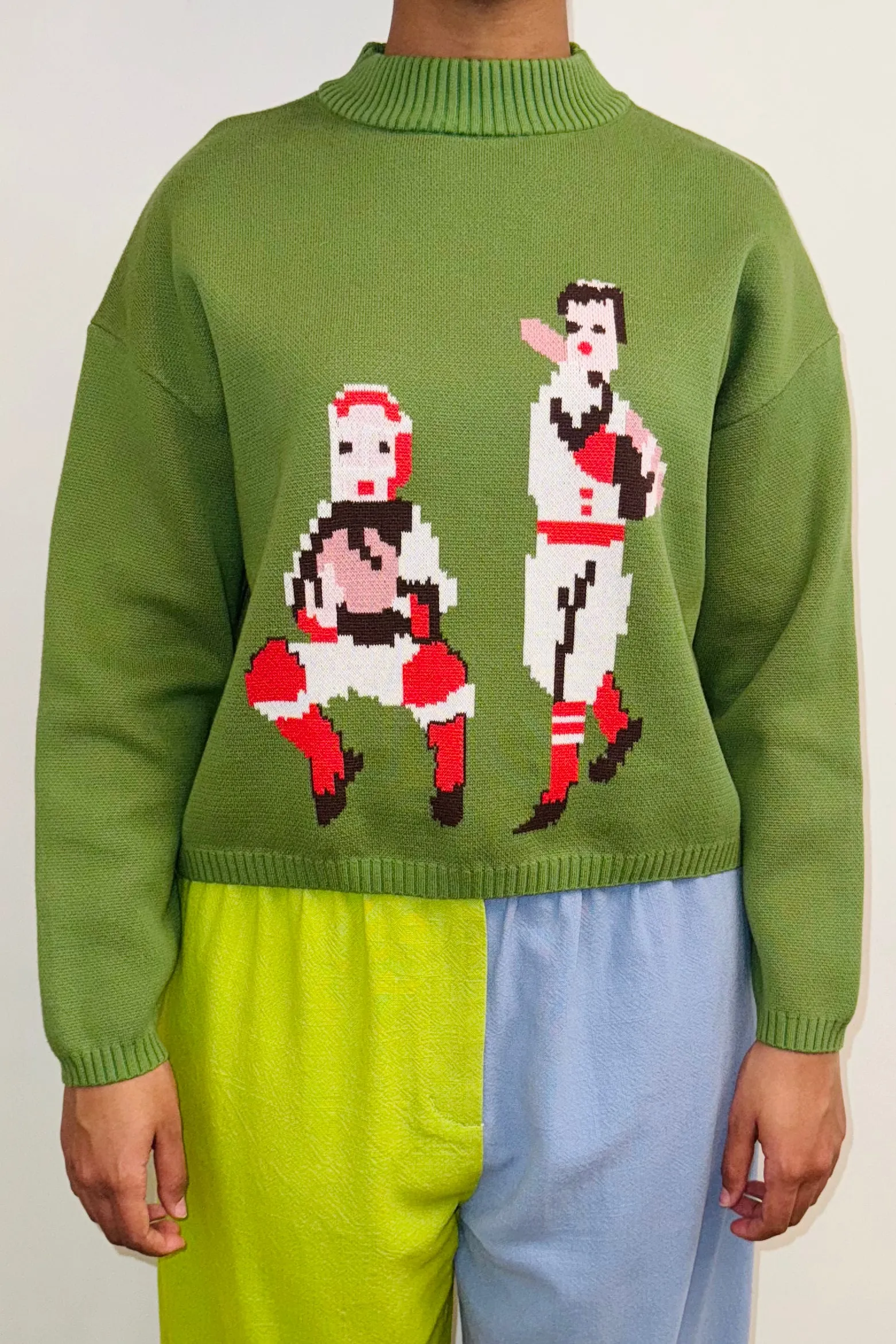 SAMPLE #145- S Green Baseball Cotton Sweater sold by Fashion Brand Company