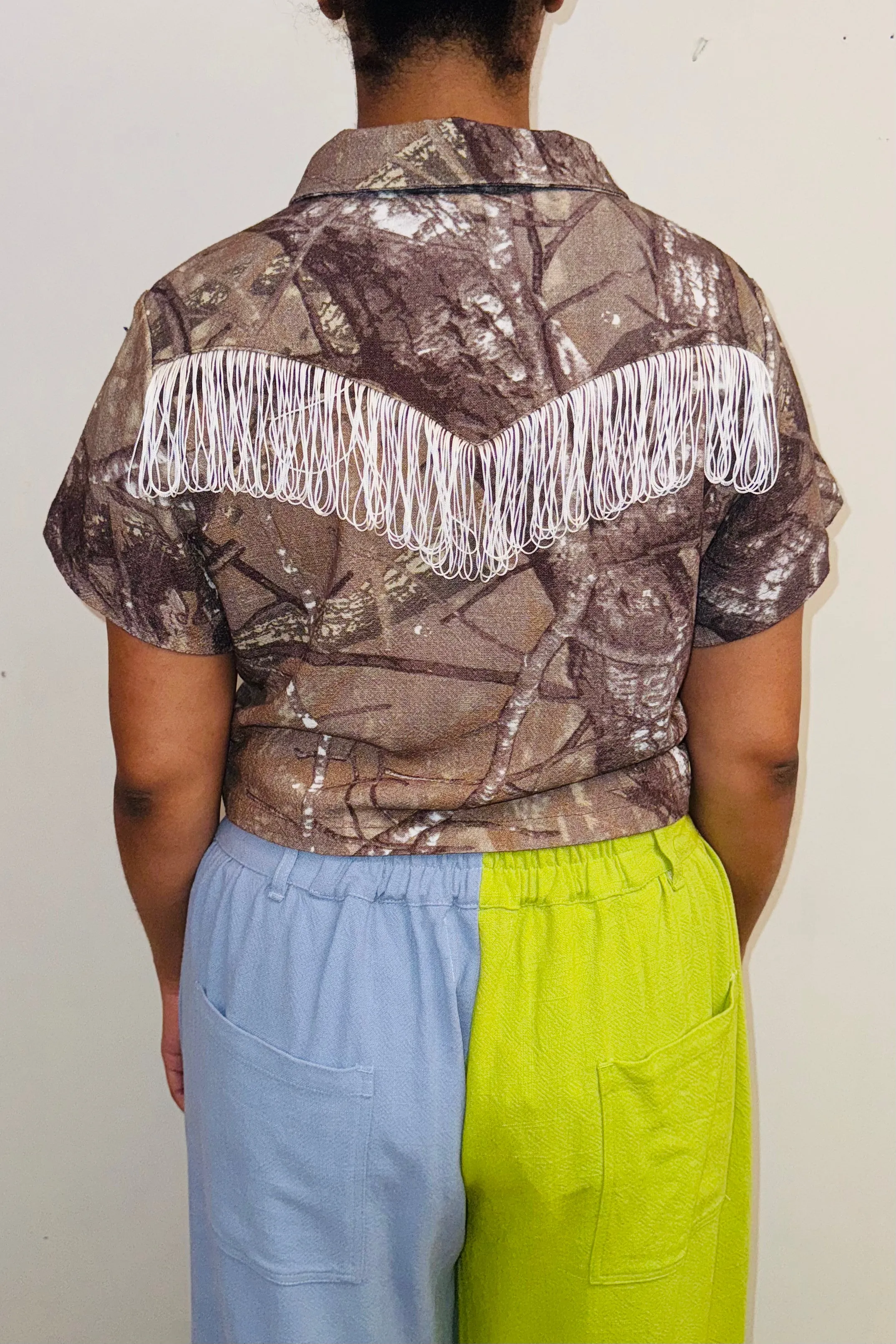 SAMPLE #144 - S Camo Fringe Top sold by Fashion Brand Company product image thumbnail 2