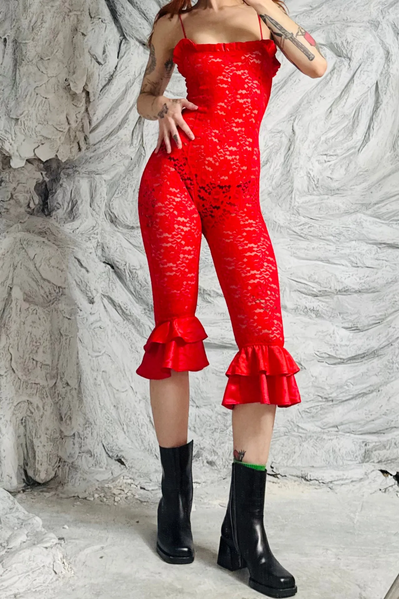 SAMPLE #139 - S Red Ruffle Lace Bodysuit sold by Fashion Brand Company product image thumbnail 3