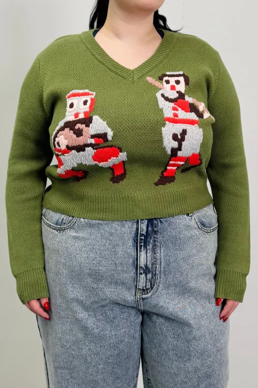 SAMPLE #130 - XL Baseball Green Cotton Sweater made by Fashion Brand Company